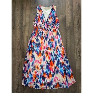 SABRINA COLLECTIVE Maxi Dress Women 18W Vibrant Abstract Print Sleeveless V Neck